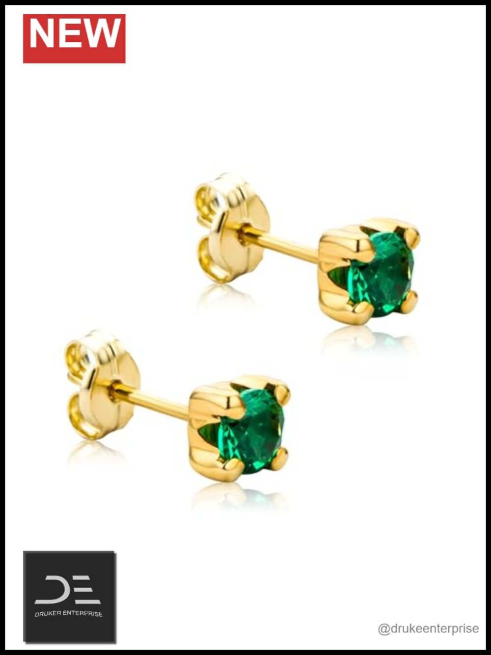 10K Gold Stud Earrings Created Emerald for Women Post Butterfly Backs